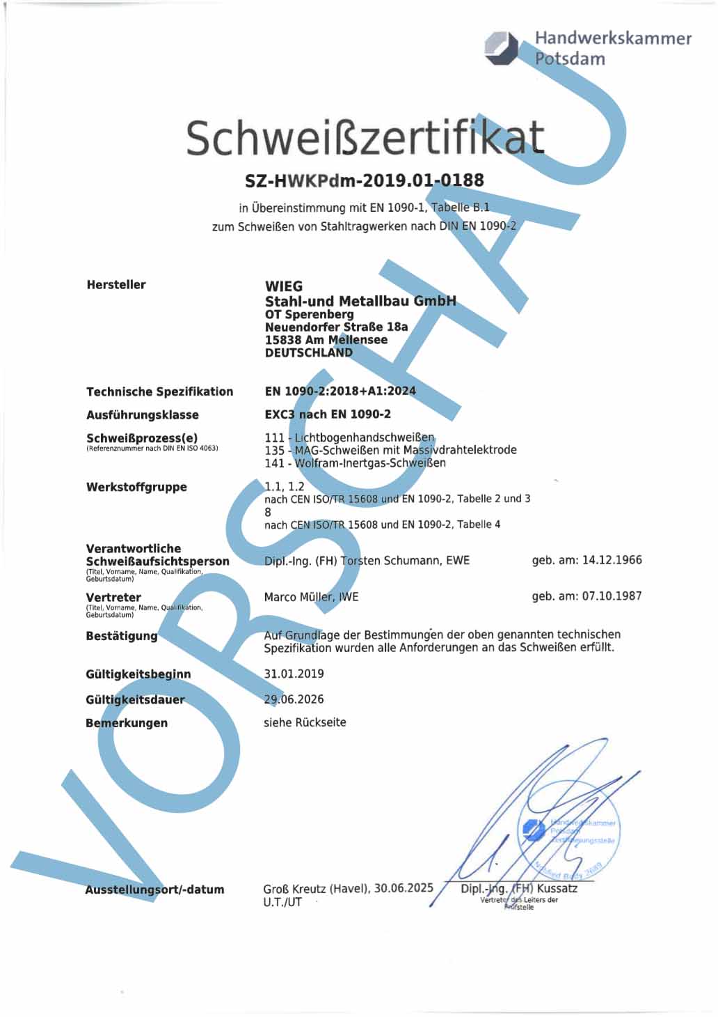 Schweißzulassung DIN EN 1090 EXC3